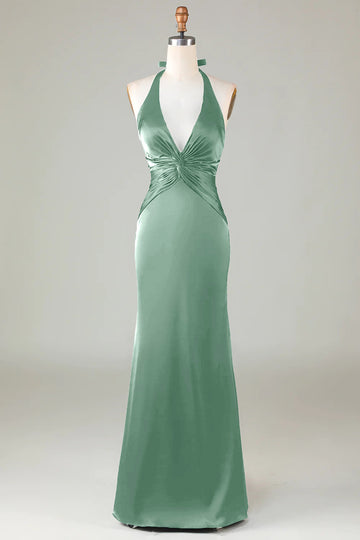 Mermaid Halter Vestido de dama de honor Azul Polvoriento